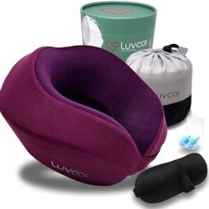 Premium Quality Memory Foam Travel Neck Pillow Bundle - Best Ergonomic Pillow for Airplane Travel, car Ride, Sleeping. Comes with Eye mask, earplugs and Storage Bag. (Royal Pink)