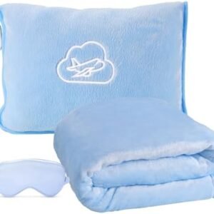 Travel Blanket, Ultra-Soft, Warm & Lightweight Travel Blanket Airplane with Bag, 65x40 in, Airplane Travel Essentials for Women, Men & Kids, Included Eye Mask, Luggage Sleeve & Backpack Clip