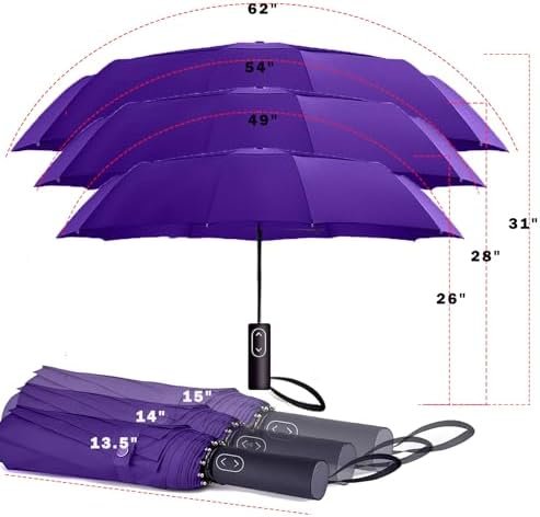 MRTLLOA 49/54/62 Inch Large Folding Golf Umbrella, Oversize Double Canopy Vented 10 Ribs Windproof Compact Travel Umbrellas for Rain - Image 3