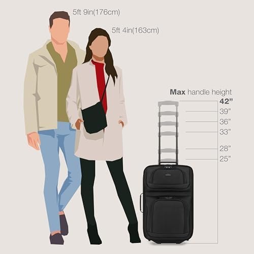 U.S. Traveler Rio Fabric Expandable Carry-on Luggage, Rolling Suitcase, Black, 2 Wheel Set - Image 7