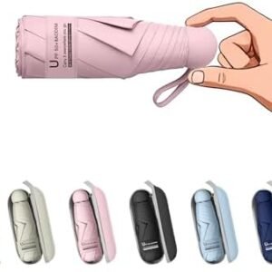 BAODINI Travel Mini Umbrella for Purse With Case Small Compact UV Sun Protection Sun Lightweight Tiny Pocket Manual Open Close Umbrella for Women Kids and Men