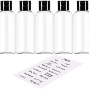 5 Pack 3.4 oz Travel Size Bottles for Toiletries TSA Approved Leak Proof Empty Refillable Liquid Containers with Labels