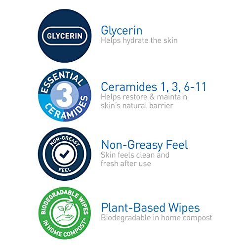 CeraVe Makeup Remover Wipes, Plant Based Face Wipes, Biodegradable in Compost, Waterless Face Wash, Travel Essentials for Women, Suitable for Sensitive Skin, Fragrance-free + Non-comedogenic, 25ct - Image 4