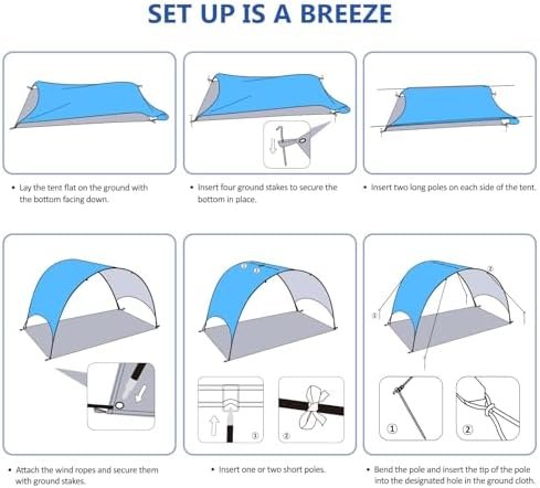 Beach Umbrella with UPF 50+ UV Protection – Compact & Portable Beach Tent Canopy with 360° Ventilation, Wind Ropes & Stakes – Family, Travel, Backyard, Park Shade (Blue, 90.5 * 59 * 53″) - Image 6
