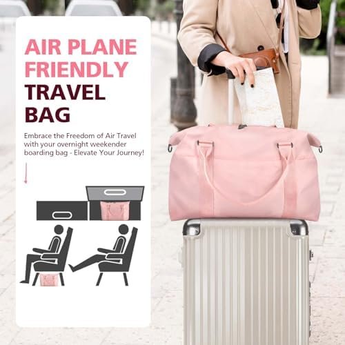 TOPBAG Travel Duffle Bag, Waterproof Weekender Carry On Tote Bags for Women, Sport Gym Bag for Men, Hospital Bag for Labor and Delivery, Overnight Luggage Bag with Trolley Sleeve Coral Pink - Image 2