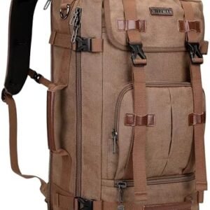 WITZMAN Canvas Backpack Vintage Travel Backpack Large Laptop Bags Convertible Shoulder Rucksack(A519-1 Brown)