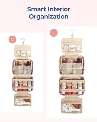 BAGSMART HangingToiletry Bag for Women, Puffy Travel Toiletry Bag with Jewelry Organizer, Waterproof Cosmetic Makeup Bag Compartment, Toiletries Kit Set for Traveling, Accessories, Essentials (Large) - Image 7