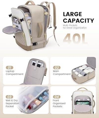 LOVEVOOK Large Travel Backpack for Women, TSA Carry on Backpack for Airplanes, 40L Personal Item Travel Bag for Women fits 17" Laptop,Waterproof Carry on Bag Airplane Approved with 3 Packing Cubes - Image 4