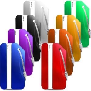 Suitcase Tags Luggage Tags Aluminum 8 Pack Tags for Luggage Identifier with Name Tag Address, Stainless Steel Loop Baggage Tag Suitable for Travel Luggages Travel Bag Suitcase Bag Backpack
