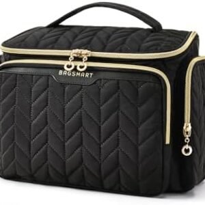 BAGSMART Travel Toiletry Bag, Large Wide-open Travel Bag for Toiletries, Makeup Cosmetic Travel Bag with Handle-Black