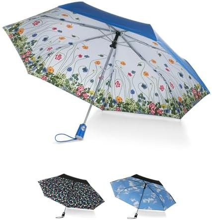 totes Auto Open/Close Compact Umbrella with Printed Under Canopy, Floral, One Size