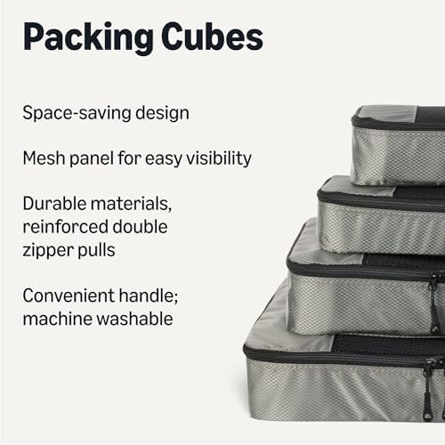Amazon Essentials 4-Piece Packing Cubes Travel Accessories Set, Luggage Organizer with Double Zipper, Mesh Top, 100% Polyester, Small/Medium/Large/Slim, Gray (Previously Amazon Basics) - Image 2