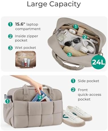 BAGSMART Gym Bag for Women, Small Personal Item Travel Bag Puffy Duffle Bag, Weekender Overnight Bag Hospital Diaper Bag Carry On Tote Bag for Travel, Gym, Camel - Image 4