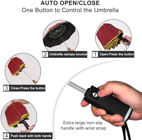 Satol Extra Large Golf Umbrella, 46/54/62 Inch Windproof 10 Ribs Vented Double Canopy Reflective Strips Automatic Open/Close Waterproof UV Protection Portable Compact Umbrella for Outdoor & Travel - Image 8