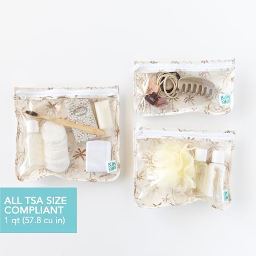 Bumkins Travel Bag, Toiletry, TSA Approved Pouch, Zip Bag, Quart Size Airline Compliant, Clear-Sided, Baby, Diaper Bag Organization, Makeup, Accessories, Packing, Set of 3 Sizes, Palm Trees - Image 3