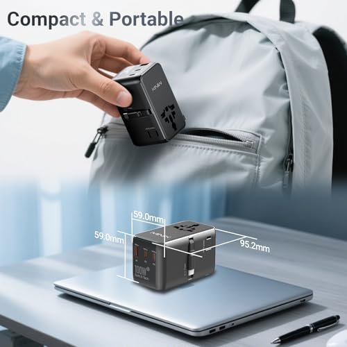 MINIX 100W Universal Travel Adapter with Retractable USB C Cable,GaN III International Power Adapter, Type-C*3 USB-A*1 Ports, AC Outlet, Worldwide Travel Charger for Laptops Tablets Phones Cameras - Image 9