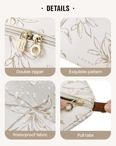 EACHY Travel Makeup Bag, Large Capacity Cosmetic Bags for Women, Waterproof Portable Pouch Open Flat Toiletry Bag Pattern Make up Bag (F-Beige) - Image 5