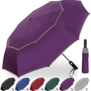 Satol Extra Large Golf Umbrella, 46/54/62 Inch Windproof 10 Ribs Vented Double Canopy Reflective Strips Automatic Open/Close Waterproof UV Protection Portable Compact Umbrella for Outdoor & Travel