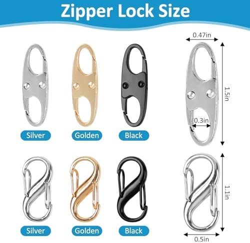 Phinus Lock Combo, Total 21PCS Clips Anti-Theft, Locks Anti-Theft for Luggage, Clothing, Backpacks, Boots, Purses, Travel Outdoor Sports(Black, Silver, Gold) - Image 2