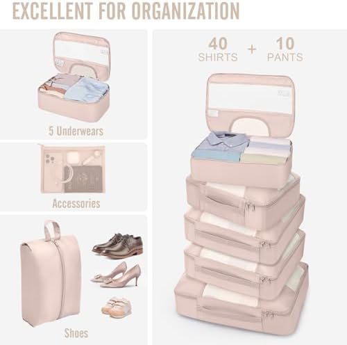 Veken 10 Set Packing Cubes for Travel, Beach Vacation Essentials Accessories for Cruise Ship, Suitcase Organizer Bags for Luggage with Hanging Toiletry & Shoe Bag, Birthday Gifts for Women Mom Her - Image 5