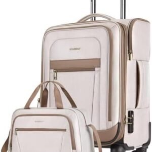 BAGSMART Carry-On Luggage Airline Approved, 20 inch Expandable Suitcase with Duffel bag, Softside Lightweight Suitcases with Spinner Wheels, Durable Travel Luggage, Carry-On light tan