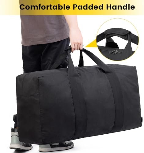 Vorspack Extra Large Duffle Bag for Travel - 100L Duffel Bag for Men Gear Bag for Storage Foldable Weekender Bag for Overnight Camping - Black - Image 4