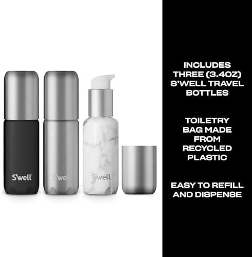 S'well 3.4oz Travel Bottle Set, Includes 3 Lightweight and Recyclable Aluminum Bottles, Leakproof Pumps For Shampoo, Conditioner, Body Wash, Lotions, Sanitizers, and More, TSA Carry On Approved - Image 3