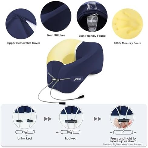 Travel Neck Pillow for Airplanes, Neck Pillow for Traveling,360º Ergonomic Memory Foam Travel Pillow, Soft and Breathable Cover,Portable Pillows for Car, Train or Airport Travel Essentials(Navy) - Image 8