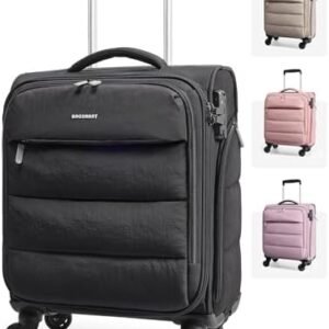 BAGSMART Underseat Carry on Luggage with Wheels, Soft Small Travel Luggage with PVC Wet/Dry Pockets, Lightweight Soft Personal Item Suitcase for Short Trip, Black