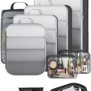Veken 9/11 Set Compression Packing Cubes for Travel Essentials,Compressible Expandable Large Luggage Suitcase Organizer Bags for Clothing,Durable Space Saver Storage Bags with Toiletry Bags(Black)