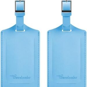 Travelambo Luggage Tags for Suitcases Faux Leather Privacy Protection 2 Pack Bag Tags Travel Accessories Essential, Light Blue