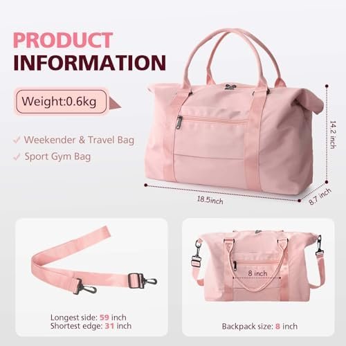 TOPBAG Travel Duffle Bag, Waterproof Weekender Carry On Tote Bags for Women, Sport Gym Bag for Men, Hospital Bag for Labor and Delivery, Overnight Luggage Bag with Trolley Sleeve Coral Pink - Image 5