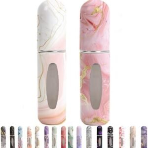 Perfume Travel Refillable Bottle– Portable Mini Sprayer,Empty Perfume Bottles with Unique Patterns,Refill Pump Case for Traveling and Outgoing,2 Pcs Pack of 5 ml(White and Pink)