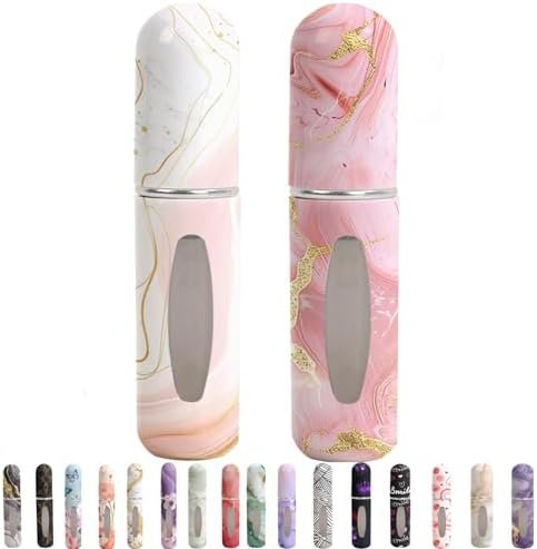 Perfume Travel Refillable Bottle– Portable Mini Sprayer,Empty Perfume Bottles with Unique Patterns,Refill Pump Case for Traveling and Outgoing,2 Pcs Pack of 5 ml(White and Pink)
