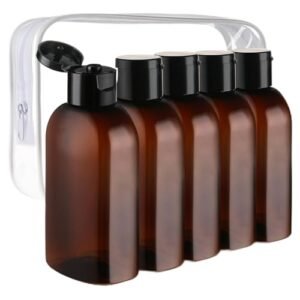 Cosywell Travel Bottles for Toiletries 5pcs 3.4oz TSA Approved Travel Shampoo Bottles Leak Proof Empty Lotion Containers with Flip Cap Small Plastic Squeeze Bottles(Brown)