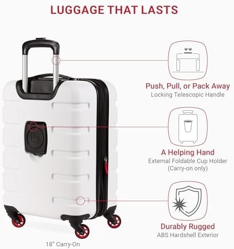 SwissGear 7366 Hardside Expandable Luggage with Spinner Wheels, White, 3-Piece Set (19/23/27) - Image 2