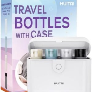 Travel Bottles with Case, 4x2oz TSA Approved, Leak-Proof, Press to Unlock, Compact & Portable Travel Toiletries (White)