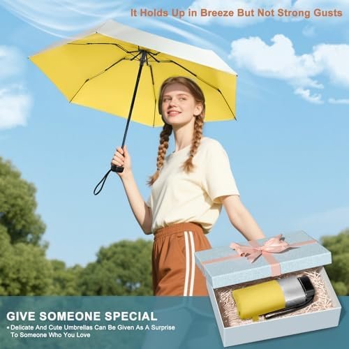 LEAGERA Mini Umbrella For Purse - UPF 50+ UV Blocker Sun Protection Umbrella, Small Micro Travel Parasol Design for Women,Yellow - Image 6