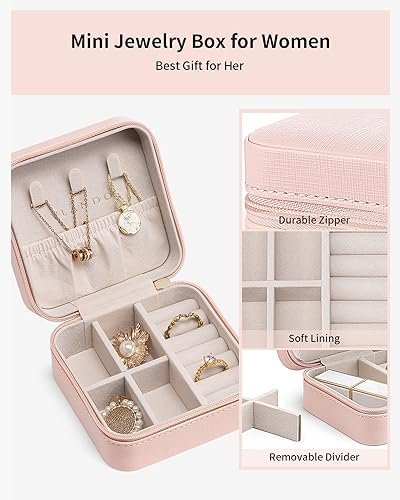 Vlando Travel Jewelry Case - Bridesmaid Gift - Small Jewelry Travel Organizer Box Travel Essentials Christmas Gift for Women Girl - Pink - Image 4