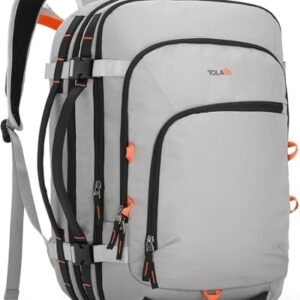 Tolaccea Travel Backpack, TSA Friendly Flight Approved Carry-on Luggage Durable Large Laptop Bag Daypack Fits 15.6 Inch Computer, Water-resistant Business Rucksack, 35-45L Expandable - Grey