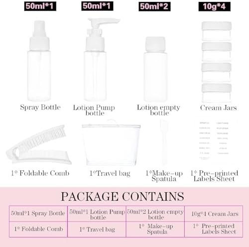 Portable Travel Bottles Kit, Upgraded TSA Approved Leak Proof Toiletry Containers Set, Clear PET Flight Size Cosmetic Containers for Lotion, Shampoo, Cream, Soap, Set of 12, White - Image 6