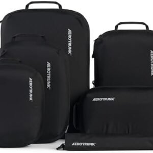 Aerotrunk Ultralight Compression Packing Cubes - Lightweight Travel Organizers for Suitcases and Luggage (6-Pack, Black)