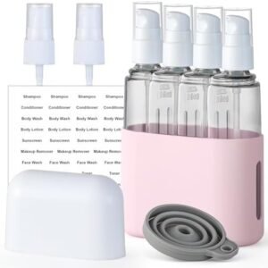 3oz Travel Bottles for Toiletries, 4 Pack Tsa Approved Portable Travel Size Containers for Shampoo Liquid With Labels, Leak Proof Refillable Containers Dispenser Set - Pink