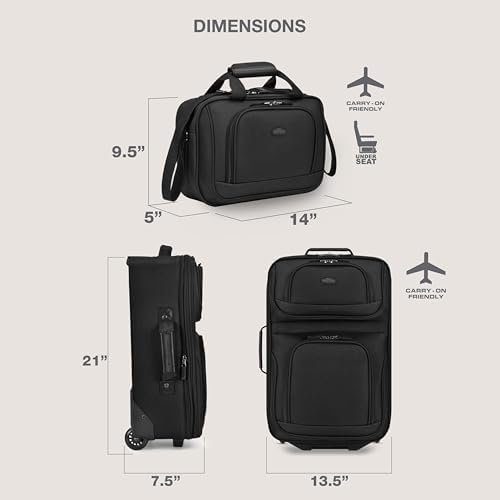 U.S. Traveler Rio Fabric Expandable Carry-on Luggage, Rolling Suitcase, Black, 2 Wheel Set - Image 6