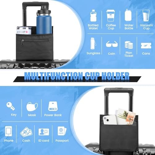 Luggage Travel Cup Holder Attachment for Suitcase Drink Carrier Caddy, Coffee Mug and Tumblers, Traveler Carry on Hands Free Accessory- Gifts for Flight Attendants Travelers Accessories- Black - Image 3