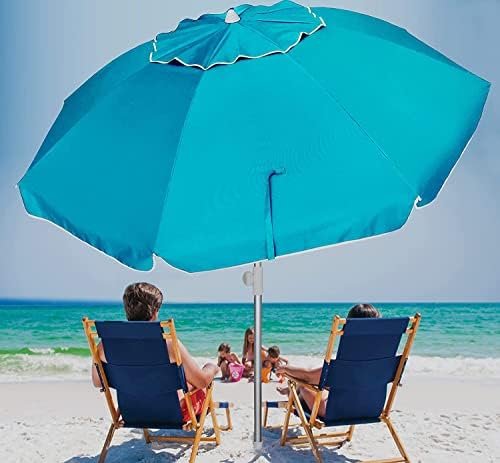 AMMSUN 6.5ft Twice Folded Portable beach umbrella with Sand Anchor Windproof Tilt Pole Air vent UPF 50+ Protection Fits in a large Suitcase Compact For Travel Patio Garden Pool Backyard Sky Blue - Image 8
