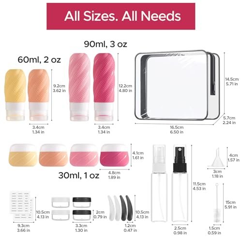LitBear 23 Pack TSA Approved Travel Bottles for Toiletries, Leak Proof Refillable Travel Size Containers Kit with Silicone Squeezable Bottles Jars for Shampoo Lotion Conditioner, in Clear Bag, Pink - Image 9