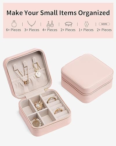 Vlando Travel Jewelry Case - Bridesmaid Gift - Small Jewelry Travel Organizer Box Travel Essentials Christmas Gift for Women Girl - Pink - Image 8