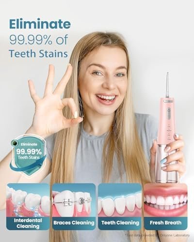 Onlyone Water Dental Flosser Pick for Teeth, 300ML Portable Oral Irrigator, Rechargeable Travel Irrigation Cleaner, Professional Electric Flossing Machine Birthday Gifts for Women,Mom,Girlfriend Pink - Image 4