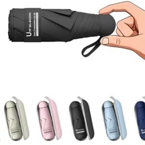 BAODINI Travel Essentials Mini Umbrella for Purse With Case Small Compact UV Sun Protection Lightweight Tiny Pocket Manual Open Close Umbrella for Women Kids and Men Fit Purse Backpack
